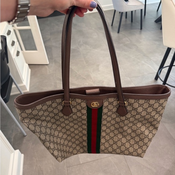 Gucci Ophidia GG Medium Shopper coated canvas leather trim Tote 100% AUTHENTIC!! - Picture 3 of 12